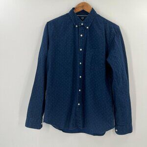 UNIQLO Medium Men's Long Sleeve Button Down Shirt Indigo Blue Micro Pattern